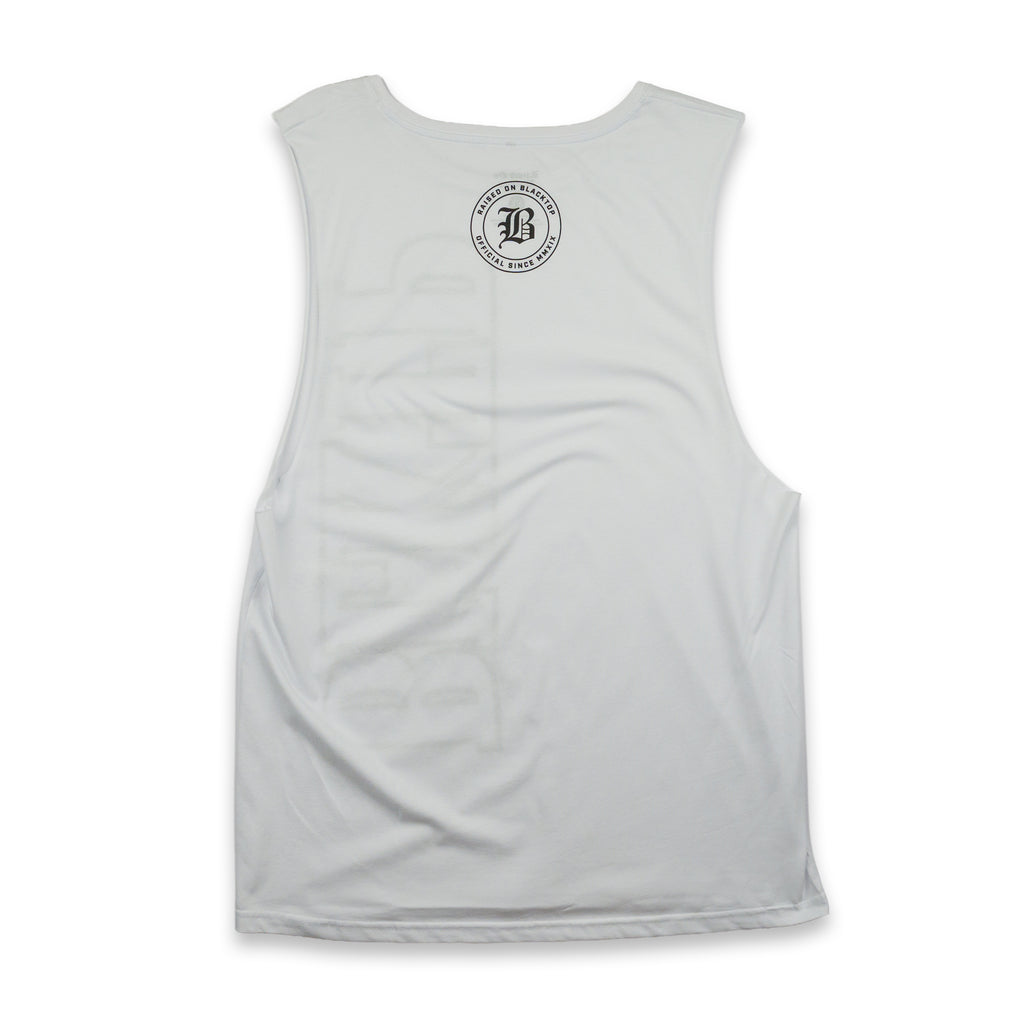 Raised On Blacktop® VINTAGE WASH CUT-OFF TANK - White