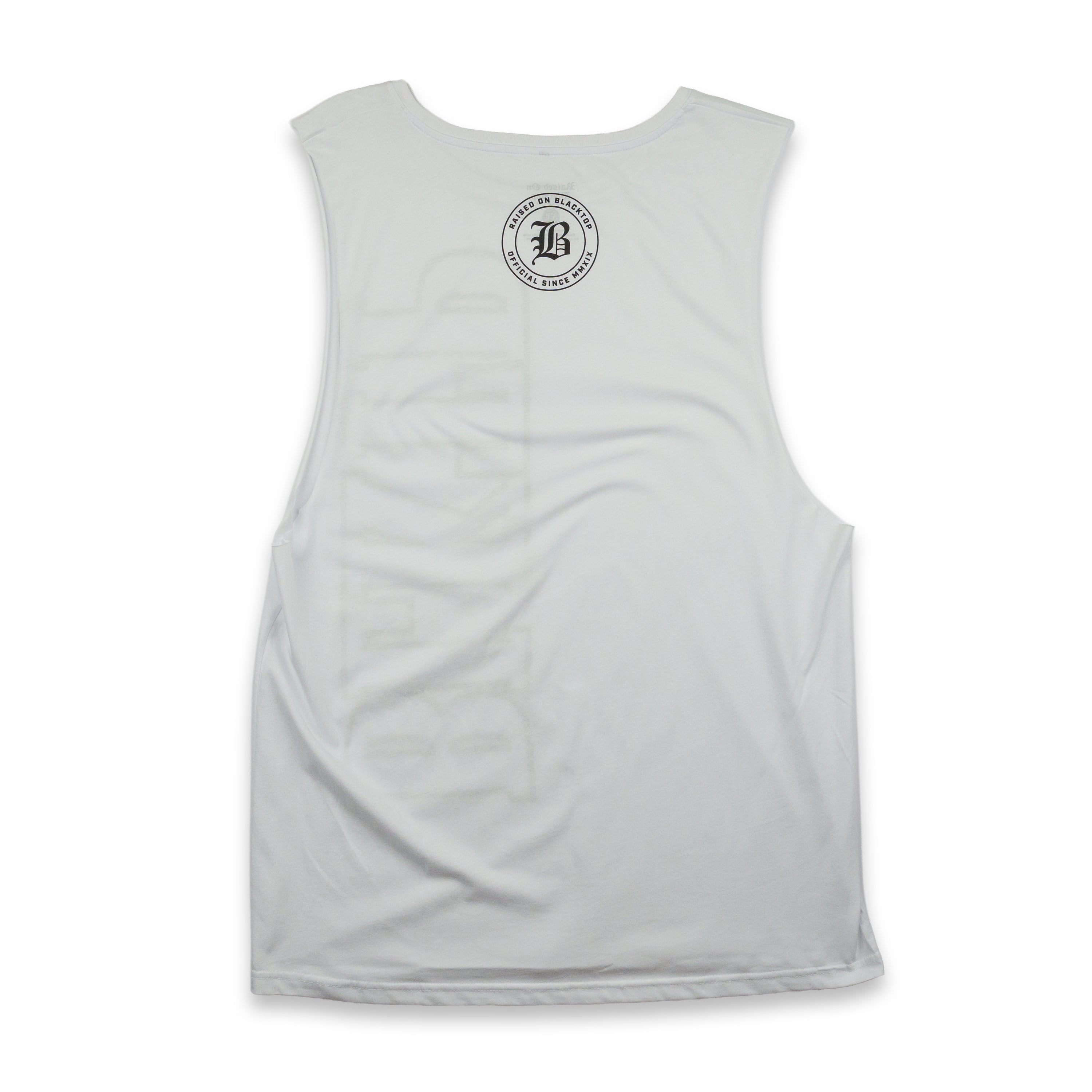 Raised On Blacktop® VINTAGE WASH CUT-OFF TANK - White