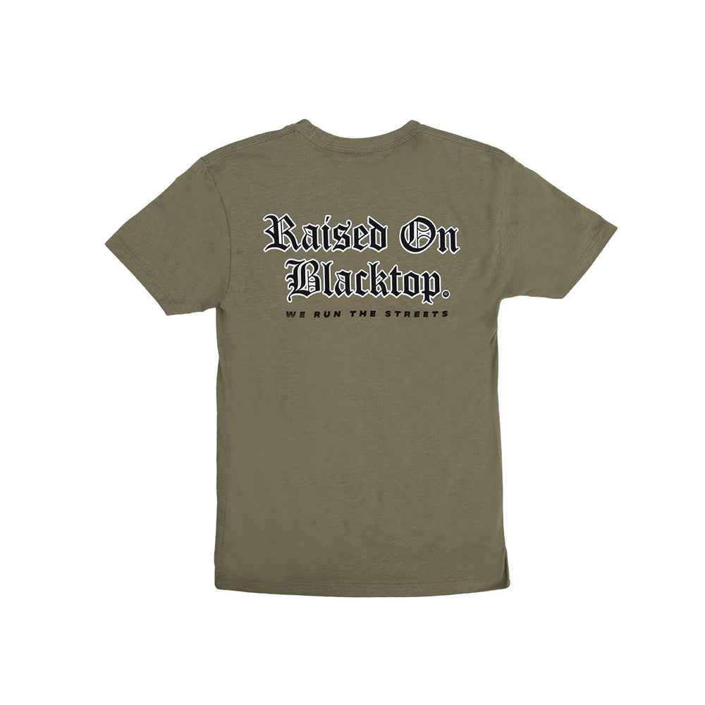 Raised on Blacktop Unisex Tee - Light Olive - Raised On Blacktop