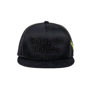 
                  
                    ROB Flatbill Trucker Cap - Black - Raised On Blacktop
                  
                